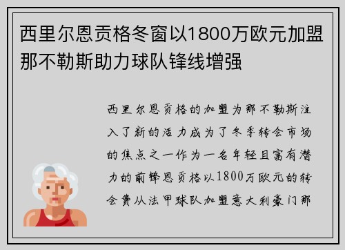 西里尔恩贡格冬窗以1800万欧元加盟那不勒斯助力球队锋线增强